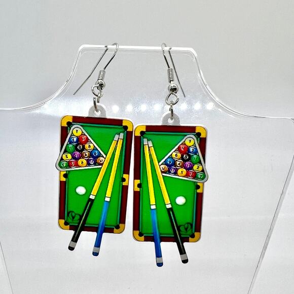 Pool Table Earrings - Game Earrings - Party Earrings - Party Earrings - Billiard - Picture 1 of 7